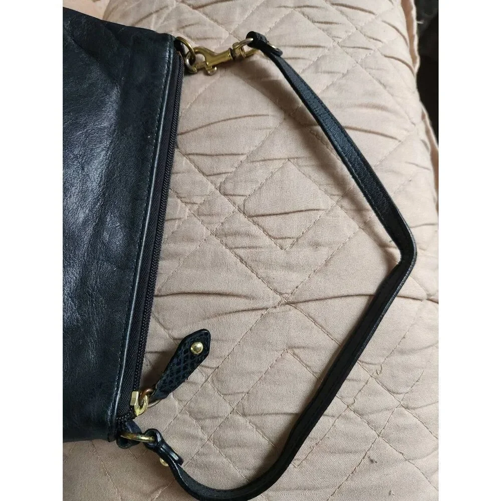 Coach Ashley large black leather wristlet. Approx 9.5 wide, 5.5 high